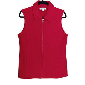 Coldwater Creek 100% Wool Women's Cherry Red Full Zip Sweater Vest MED